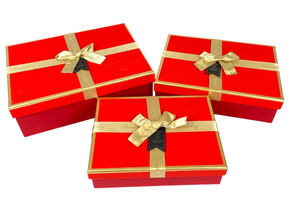 Набір коробок 3 шт прямокутні, 29 х 21 х 10см  з глітером (10240-red)