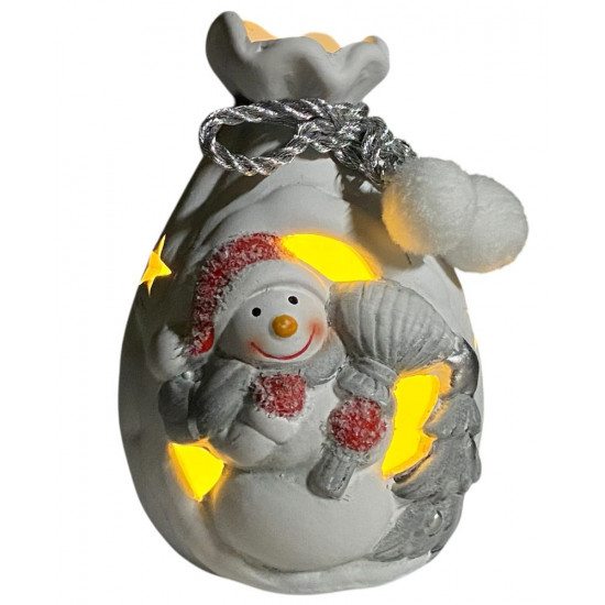 Сувенір декоративний, що світиться, LED "Мішечок -  Санта Клауса,Сніговика" 12,5 х 8,5см (2442)
