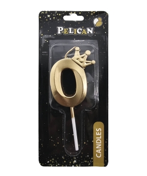 Свічка-цифра 3D з короною "0", золото 6см (863100)