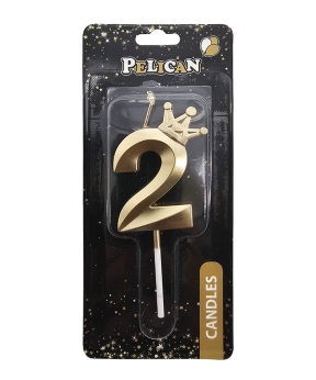 Свічка-цифра 3D з короною "2", золото 6см (863102)
