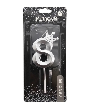 Свічка-цифра 3D з короною  "8", срібло 6см (863118)