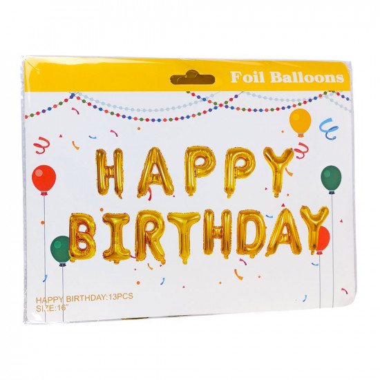 Набір з 13  кульок, HAPPY BIRTHDAY 16', Золото (10434)