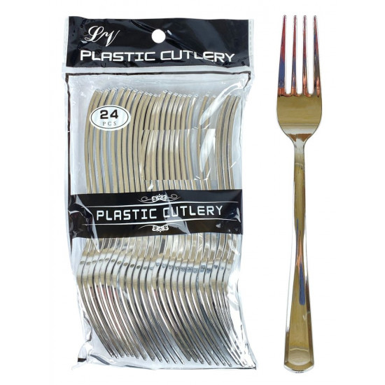 Виделки пластикові багаторазові срібло, 18см, 24шт/уп (7500-47)