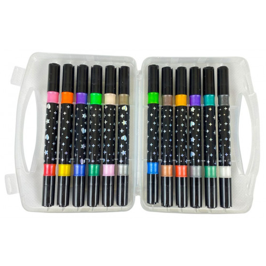 Набір маркерів-пензликів двосторонніх з глітером, 12шт (24 кольора), в пластиковому футлярі (TL-225-24)