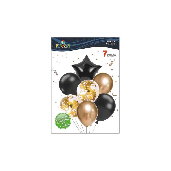 Набор из 7 шаров "Звезда, черно-золотой микс" Pelican (837323)