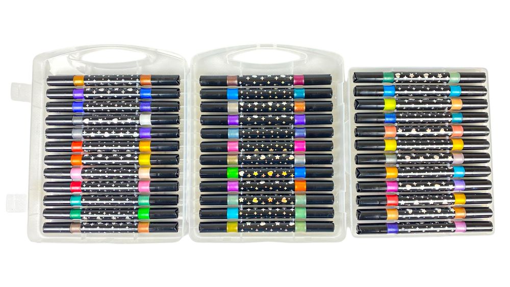 Набір маркерів-пензликів двосторонніх з глітером, 36шт (72 кольора), в пластиковому футлярі (TL-225-72)