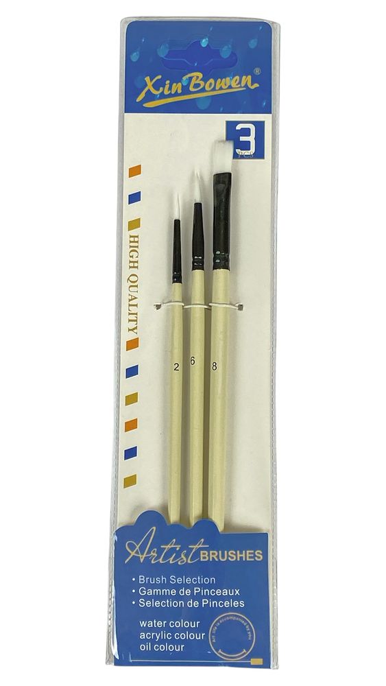 Набір пензликів синтетика 3шт №2,6,8 дерев'яні ручки, плоскі (HB573-6A)