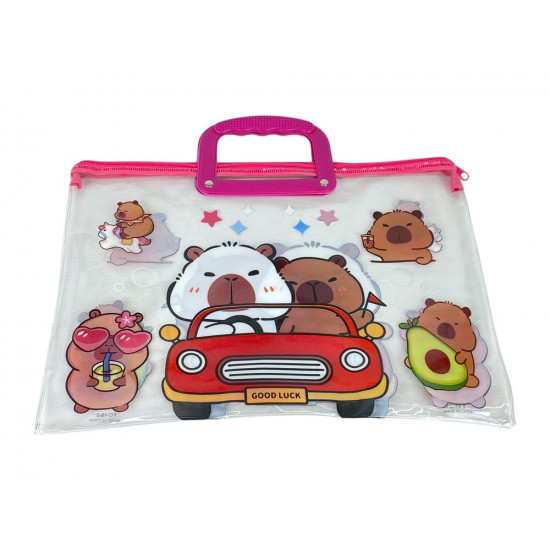 Папка-портфель ПВХ прозрачная "Капибара" 28 х 39см, 30мкм, 4 вида (33-CB)