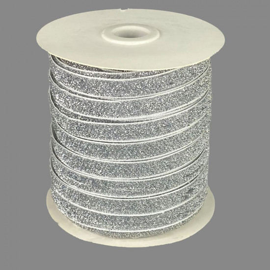 Бархатная лента с люрексом 1,0 см х 50 ярдов Серый Marill (D00710- 11)