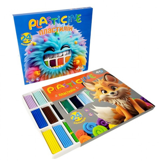 Пластилін, 24 (16+8) кольорів, 480г, зі стеком (832486)