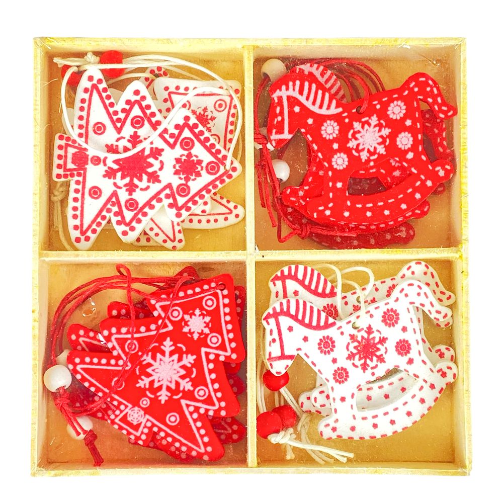 Набір дерев'яних підвісок 5,5см -12шт "Ялинка та конячка" (L00415.1)