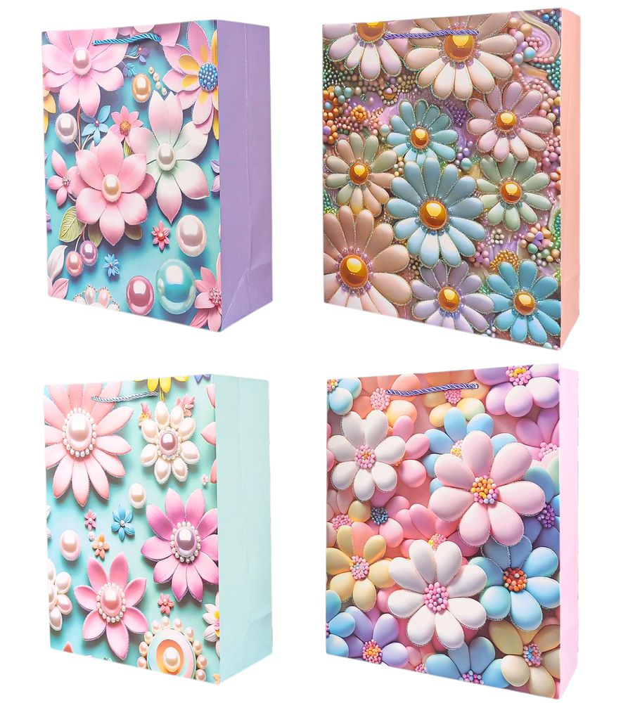 Пакет подарунковий "Квіти"   23 х 18 х 10см,  210г/м2, 4 дизайна (2983-23)