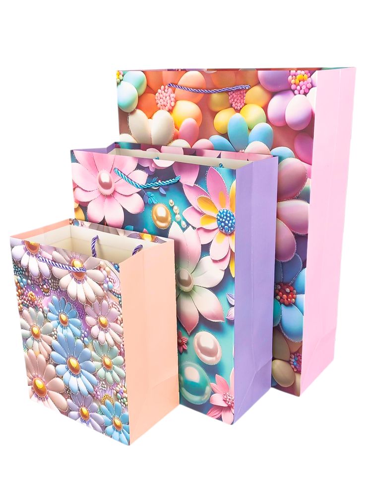 Пакет подарунковий "Квіти"   23 х 18 х 10см,  210г/м2, 4 дизайна (2983-23)