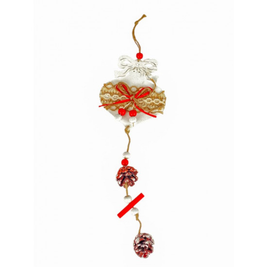 Деревʼяна підвіска ялинкова іграшка біла з шишками 12 х 12 см (L00410.7)