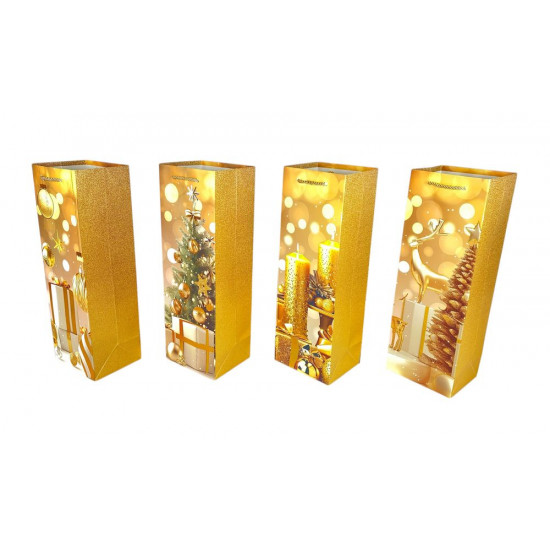 Пакет подарочный под бутылку новогодний 12х 35 х 10см (814-B)