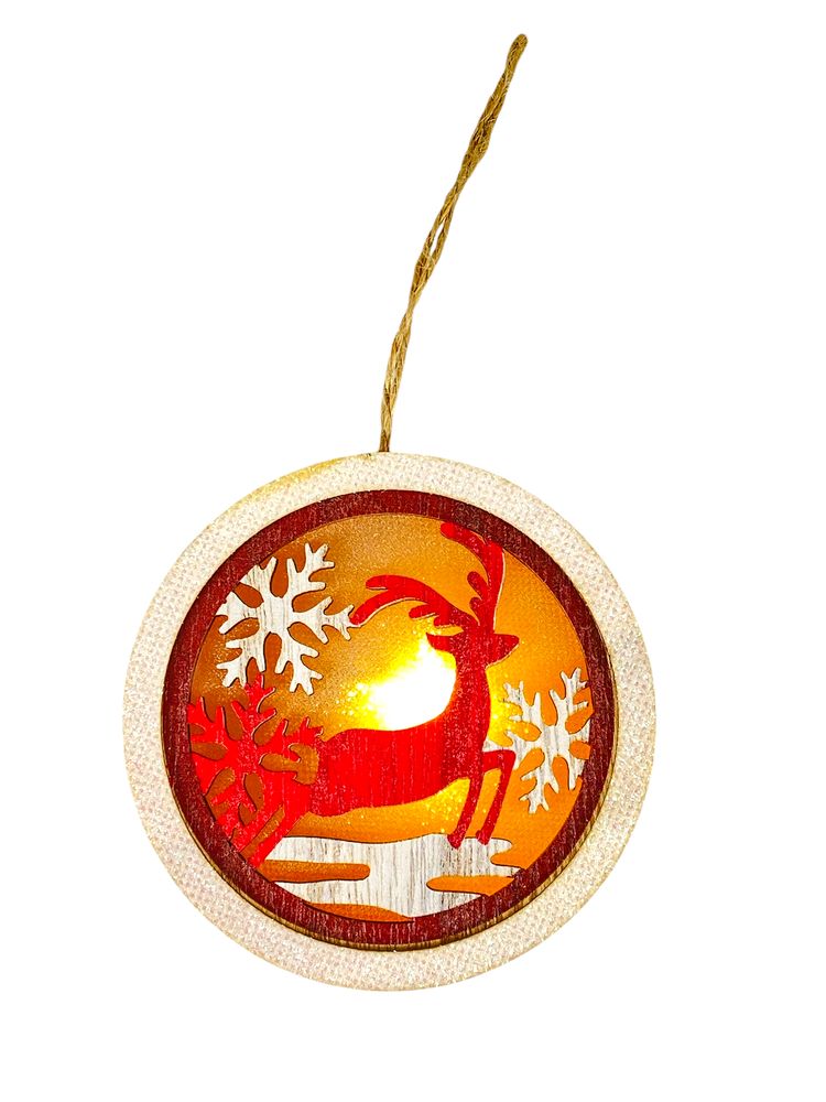 Дерев'яна підвіска куля-підсвітка з оленем 9,5 см (L00411)