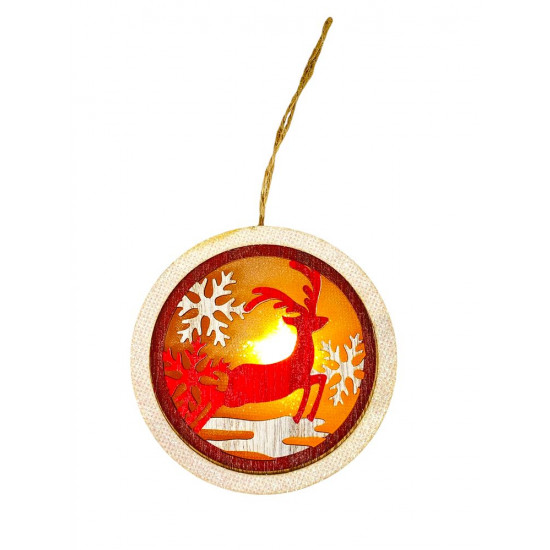 Дерев'яна підвіска куля-підсвітка з оленем 9,5 см (L00411)