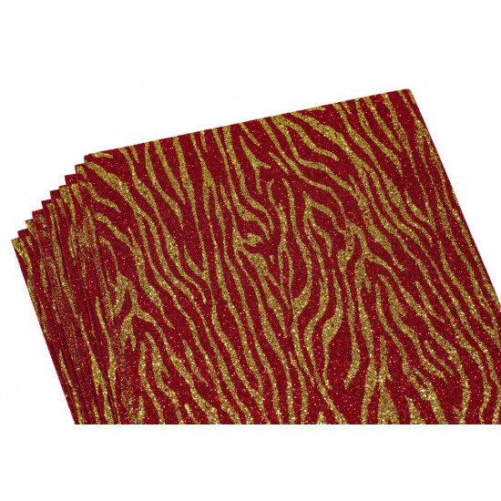 Фоамиран с глиттером 20 х 30см, 2мм, 10 листов, принт узоры  золото с красным Красный Unison (10512)
