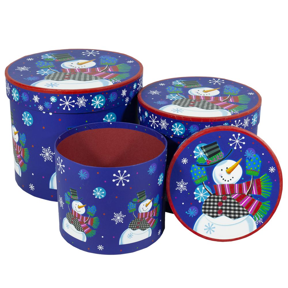 Подарункова новорічна  коробка, кругла L.23x19.5cm M.20x17cm S.17x14cm , набір - 3шт (110-05-09)
