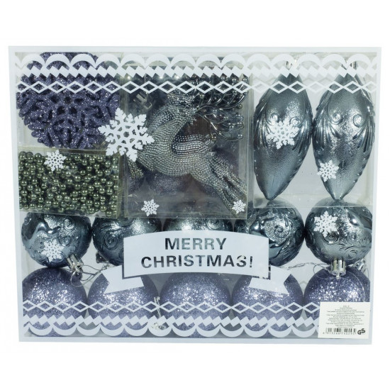 Набор шаров "Present" 33шт, фигурки, бусы, в коробке с ручкой Красный Unison (03LE)