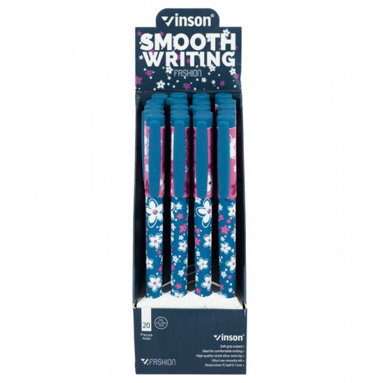 Ручка масляна Vinson "Flower" 0,7 мм, синя (20шт/уп) Vinson (18A)