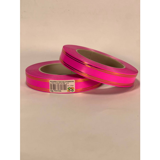 Стрічка пластикова 2см, 50 ярд,  малинова + 2 золоті смужки, BELATEX (PAS20 -2 raspberry)