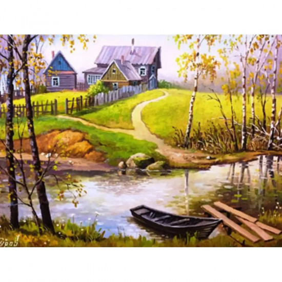 Картина по номерам "Деревенский домик" 40*50см,крас.-акрил,кисть-3шт. Разноцветный Unison (6011EOTG_B)