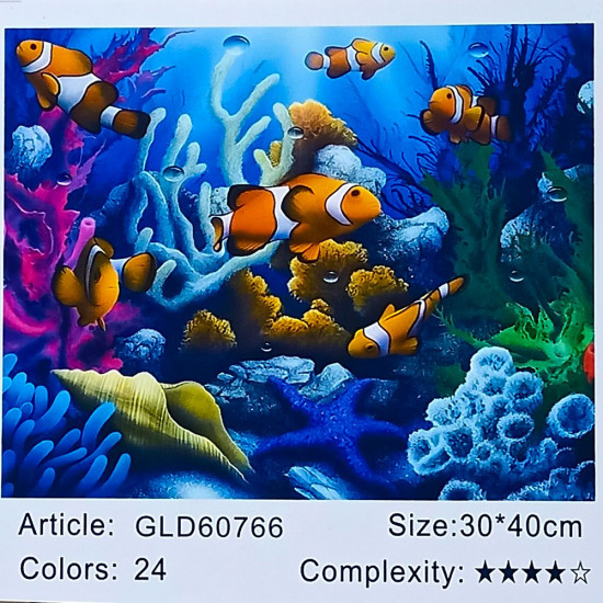 Алмазна мозаїка за номерами 30 х 40см "Підводний світ" (холст на рамі) Різнокольоровий Unison (60766GLD)