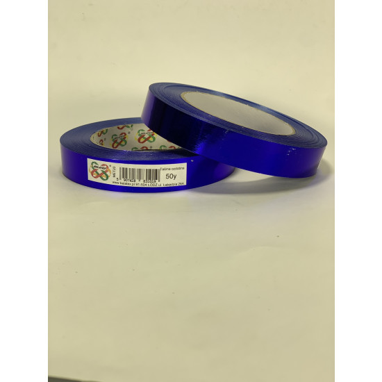 Стрічка пластикова 2см, 50 ярд,   синя металізована , BELATEX (MET20-blue)