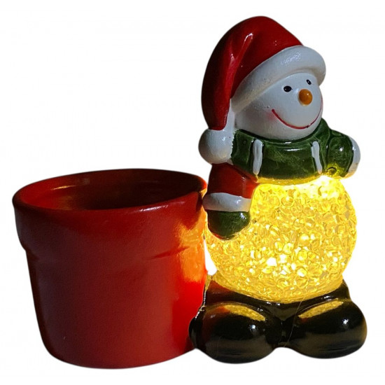 Сувенір декоративний, що світиться LED "Санта Клаус, Сніговик з підставкою" 13 х 12см Червоний Unison (2322)
