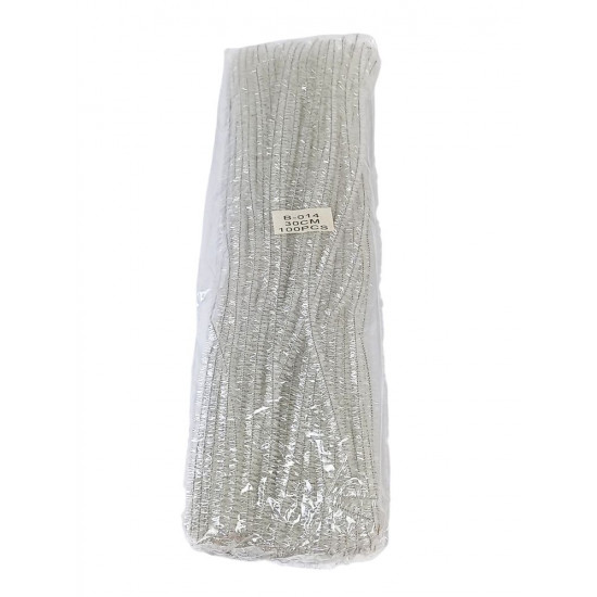 Синельний дріт з блискіиками, 300 х 6мм, білий, 100 шт (C30058 white-B-014)