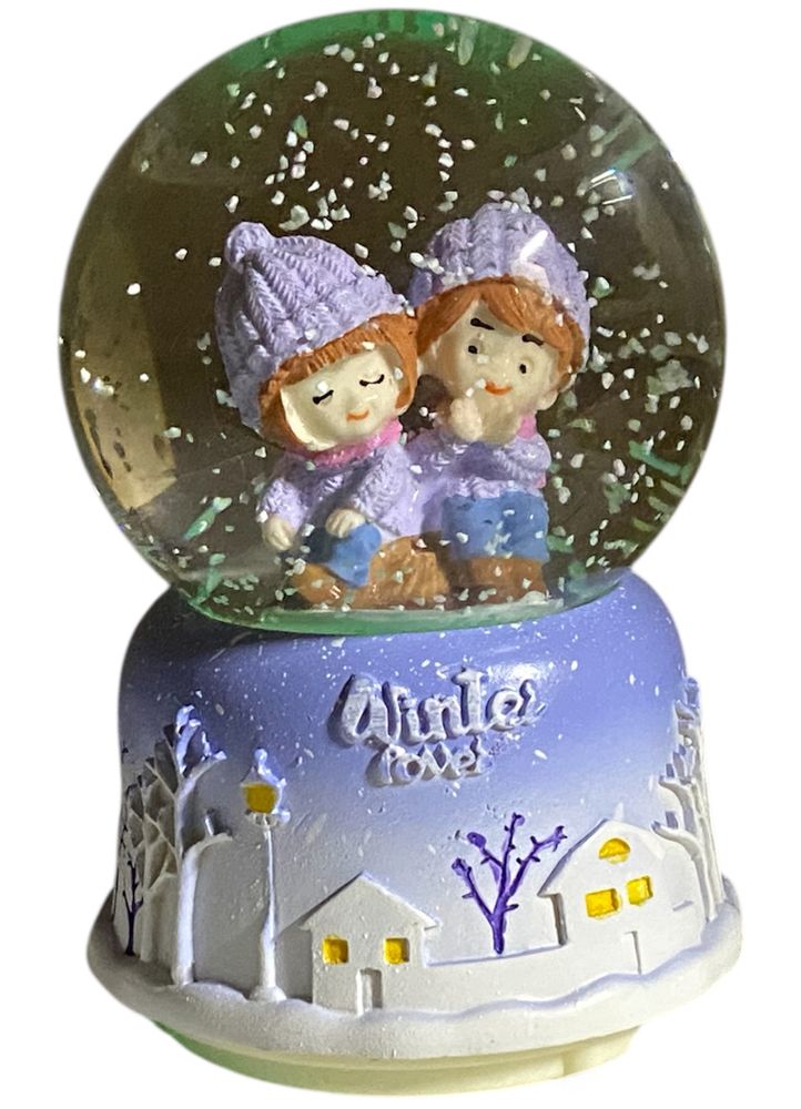 Сувенір, що світиться, музичний "Куля снігова 80мм -Діти на снігу", 2 види (F-208-80)