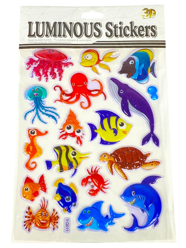 Наклейка пластиковая рельефная флуоресцентная, 10 х 30см  Рыбки (Y-Q011)