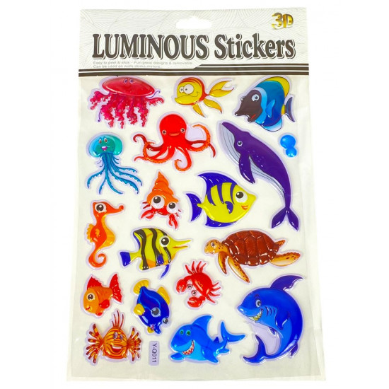 Наклейка пластиковая рельефная флуоресцентная, 10 х 30см  Рыбки (Y-Q011)
