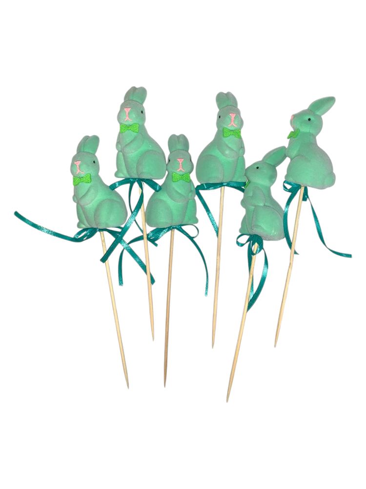 Набір  великодніх оксамитових  кроликів 8 х 4см -6шт на паличці (L00162 green)