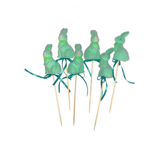 Набір  великодніх оксамитових  кроликів 8 х 4см -6шт на паличці (L00162 green)