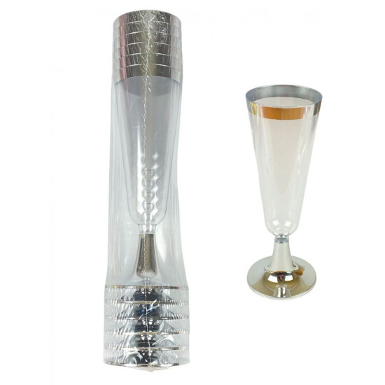 Келихи пластикові багаторазові для шампанського із сріблом, 6шт/уп (7500-58)