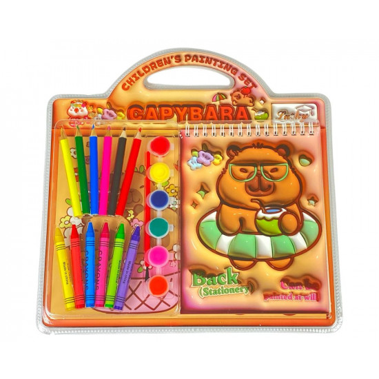 Набор Альбом-раскраска "Капибара" 6арк, штампики 3шт, карандаши, краска 6цв,кисть,флом - 27 х 22 (2320-2)