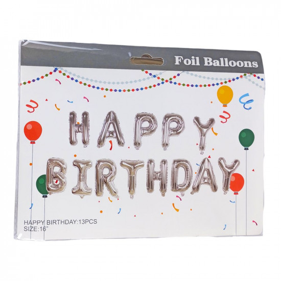 Набор из 13 шариков, HAPPY BIRTHDAY 16', серебро (10433)