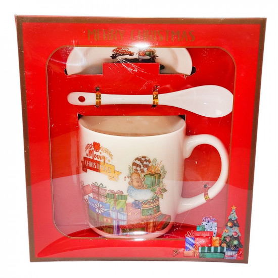 Чашка керамічна 350мл "Подарунки" із блюдцем,ложкою у подарунок (HK-1426-B)