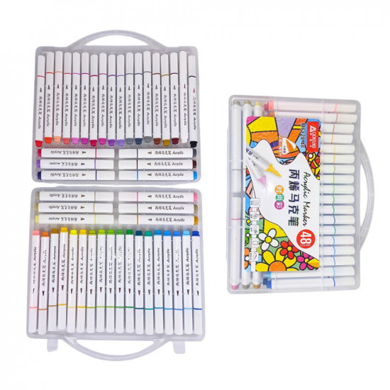 Набір акрилових скетчмакерів Aodemei трикутний  корпус, 48шт, plastic box (6128-48M)