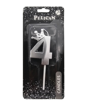 Свічка-цифра 3D з короною  "4", срібло 6см (863114)