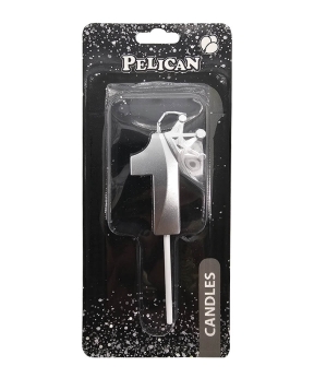 Свічка-цифра 3D з короною  "1", срібло 6см (863111)