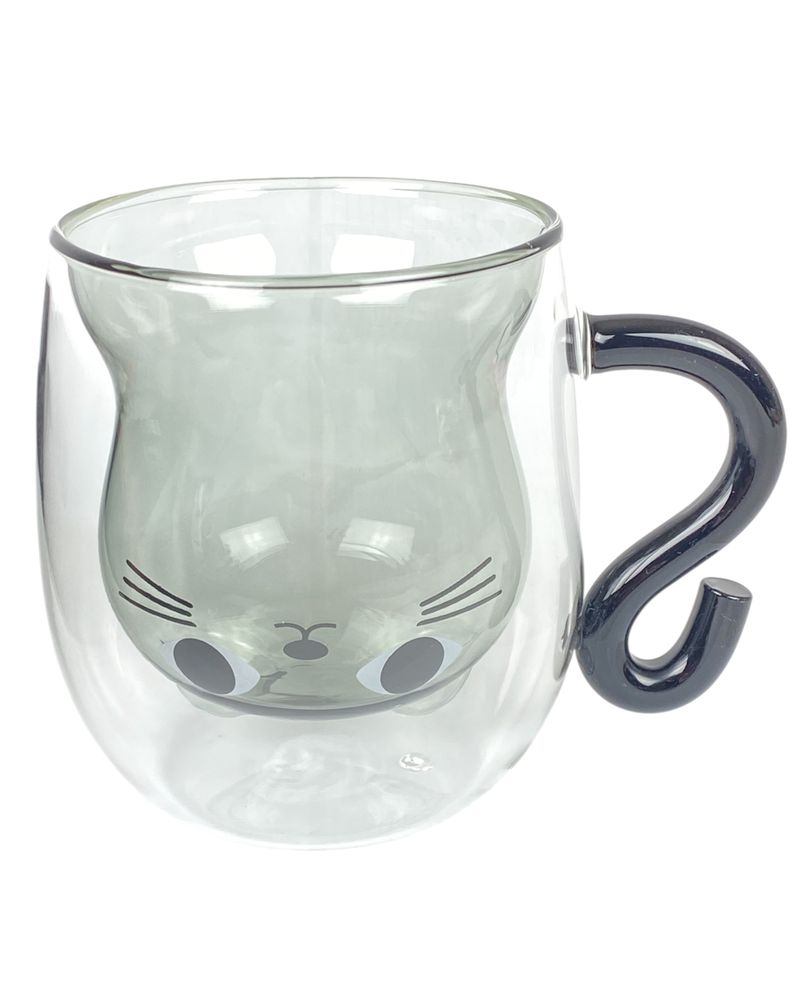 Чашка стеклянная с двойным дном 250мл "Кот-черный хвост" (250-2)