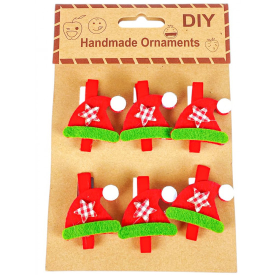 Дерев'яні прищіпки новорічні шапки  4,5см - 6шт (L00417.3)