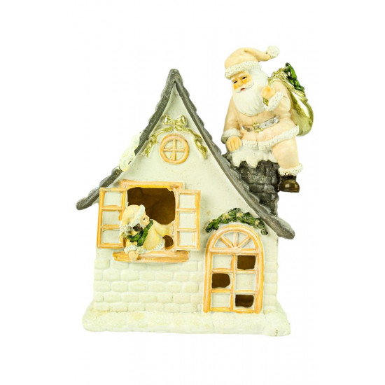 Новорічний cувенір з  підсвічуванням Санта на будинку 14,5 х 19,5 см (L01192.1)