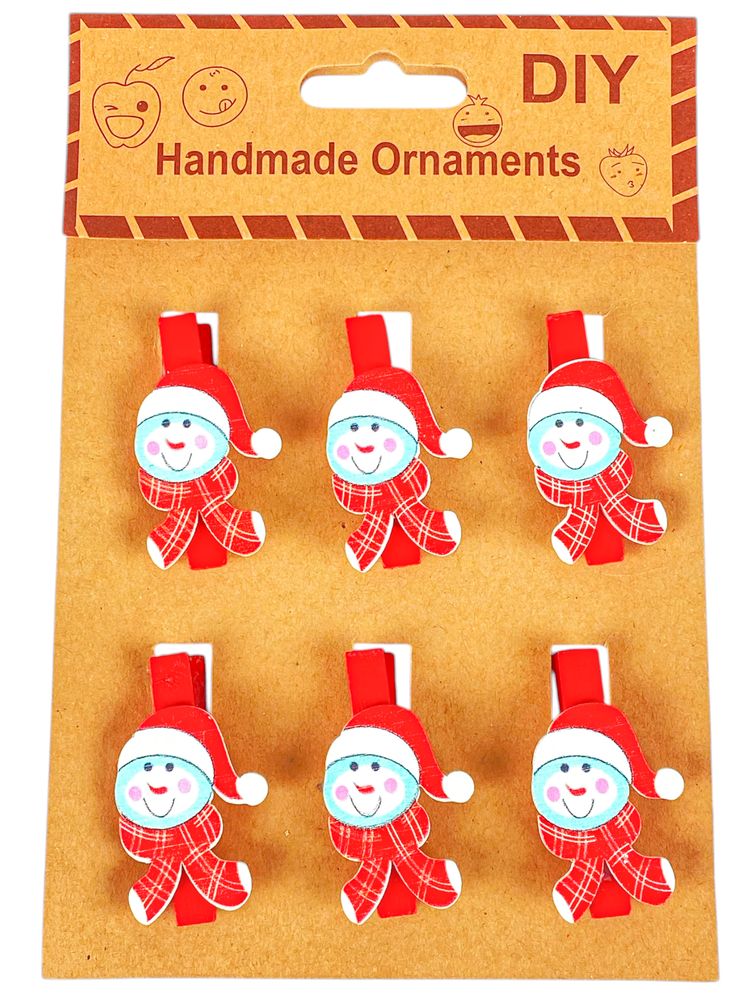 Дерев'яні прищіпки Сніговик  4,5см - 6шт (L00417.1)