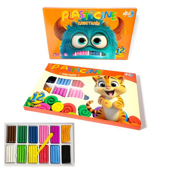 Пластилін, 12 кольорів, 240г, зі стеком (832483)