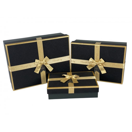 Набір коробок 3 шт прямокутні, 33 х 25 х 12см  з глітером (10241 black)