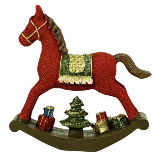 Новорічний cувенір Конячка-гойдалка, червона 15см (L01193)